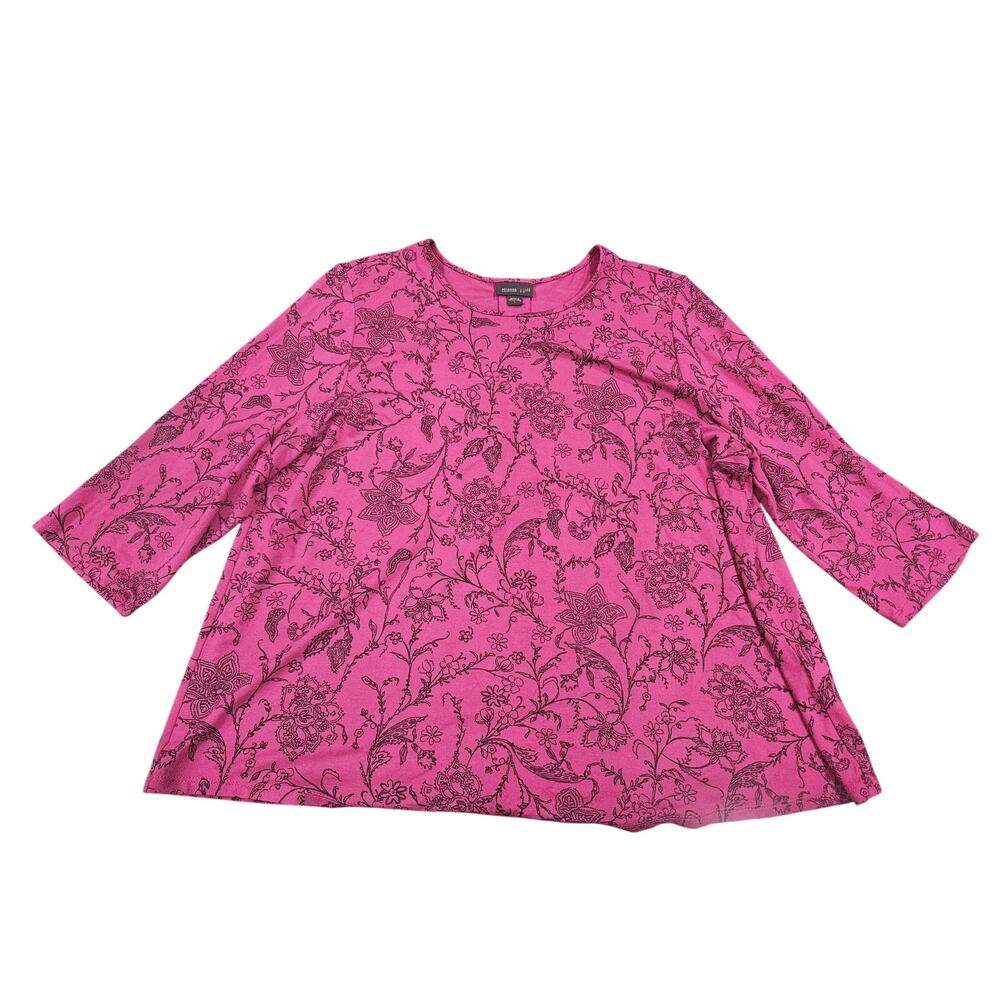 Y2K Boho Floral Tunic Top Pink J Jill Wearever Relaxed Fit Size L
